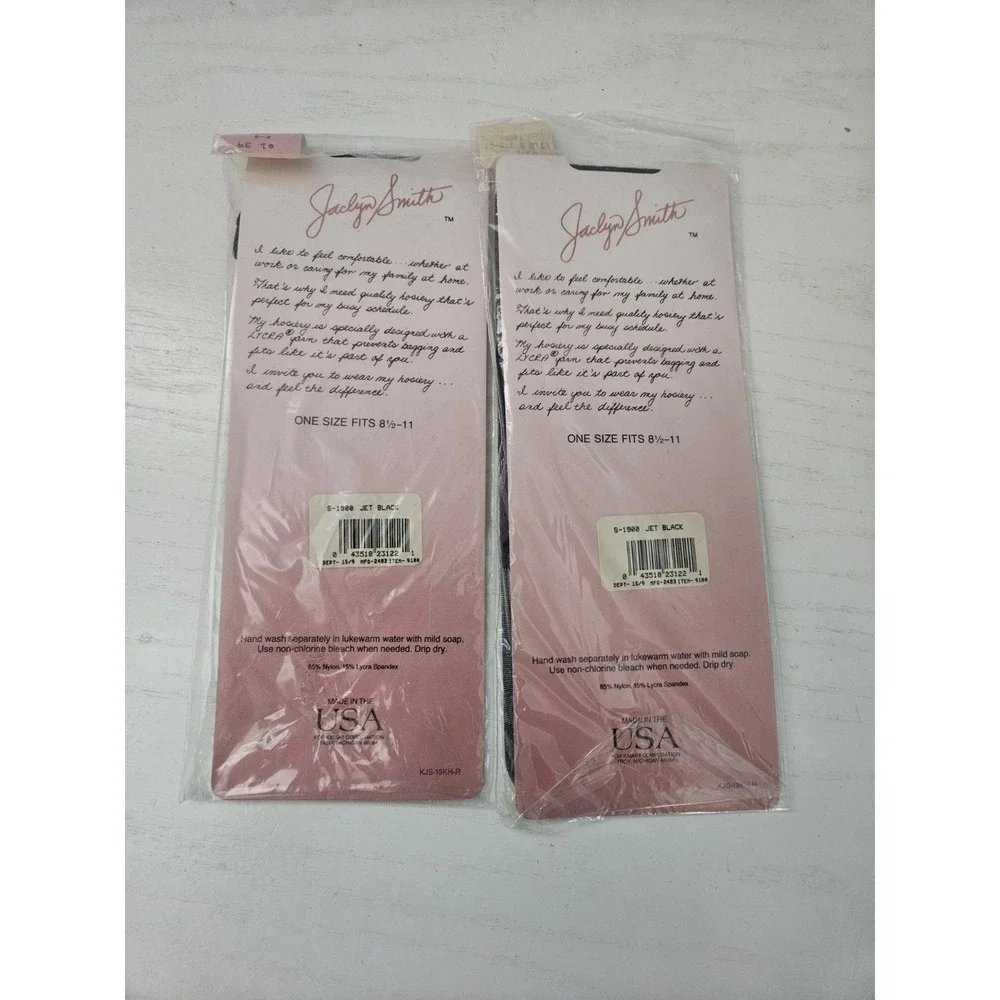 VTG Jaclyn Smith Silky Sheer Jet Black Nylon Pantyhose Lycra Set‎ Of 2